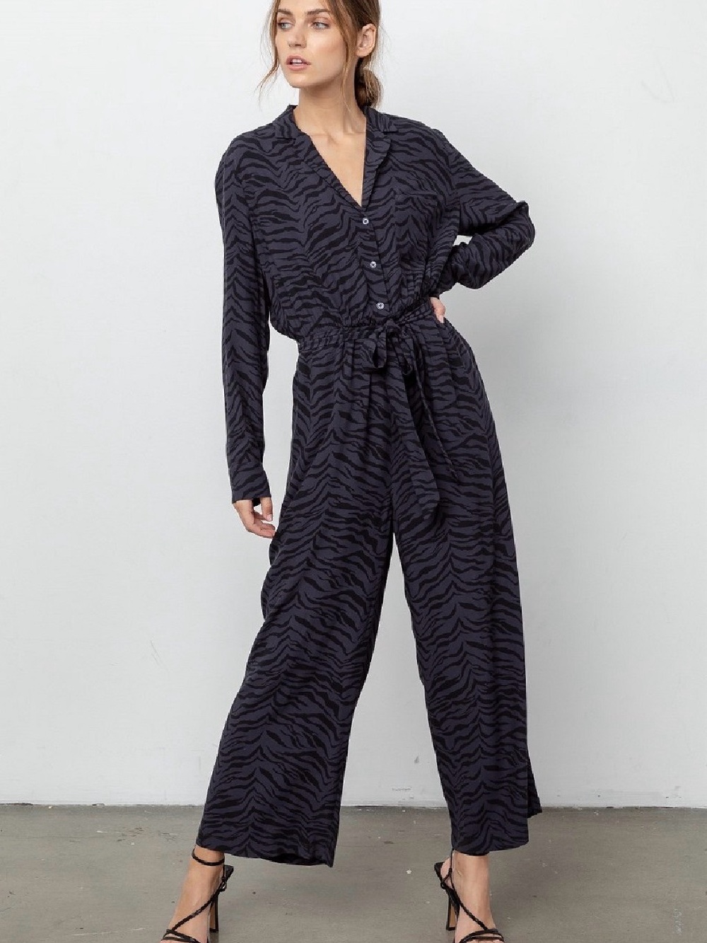 Rails Callan Black Charcoal Tiger-Print Wide-Leg Jumpsuit